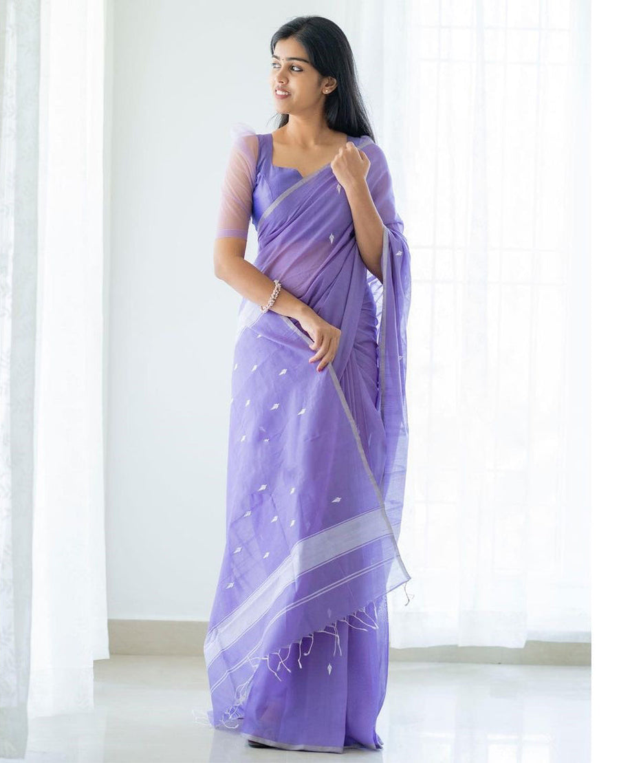 Dusk Lavender Maheshawari Cotton Silk Saree - Shop authentic Indian Women's Fashion by Silk Folks