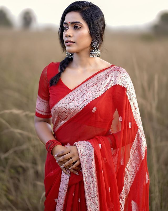 Cornell Red Maheshawari Cotton Silk Saree - Shop authentic Indian Women's Fashion by Silk Folks