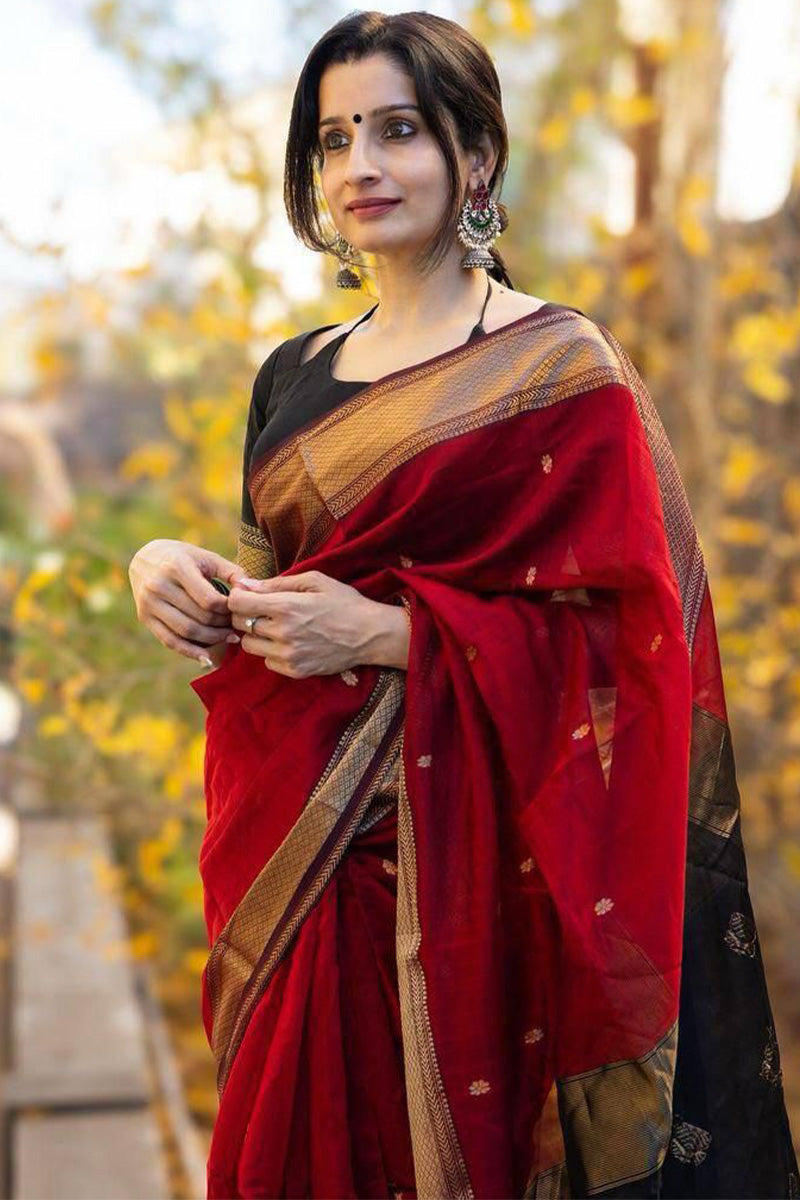 Rose Red Maheshawari Cotton Silk Saree - Shop authentic Indian Women's Fashion by Silk Folks