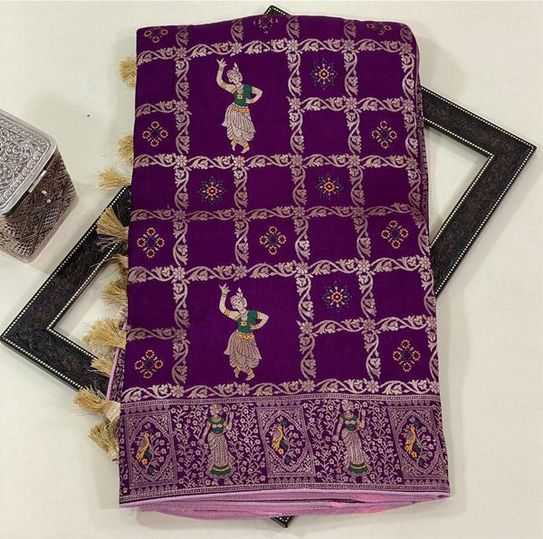 Classic Purple Dola Silk Saree With Ideal Blouse Piece - Shop authentic Indian Women's Fashion by Silk Folks