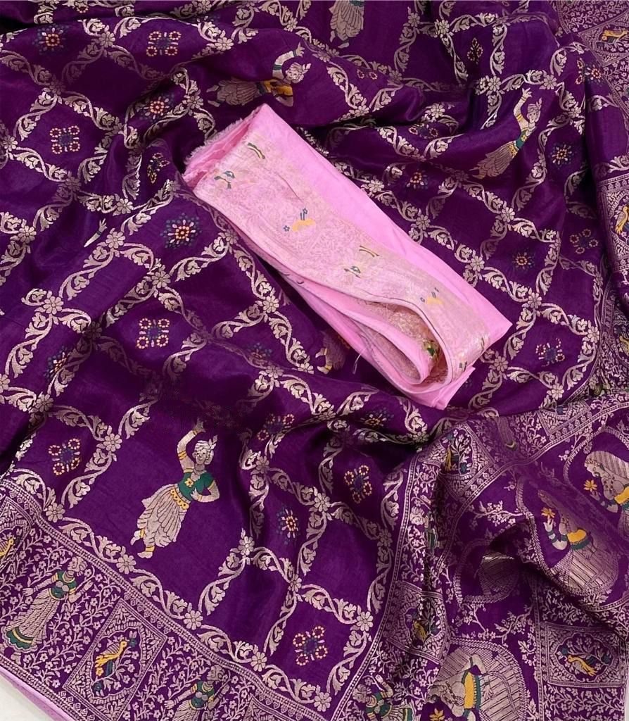 Classic Purple Dola Silk Saree With Ideal Blouse Piece - Shop authentic Indian Women's Fashion by Silk Folks