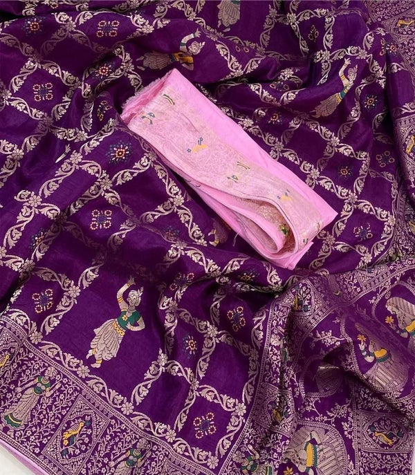 Classic Purple Dola Silk Saree With Ideal Blouse Piece - Shop authentic Indian Women's Fashion by Silk Folks