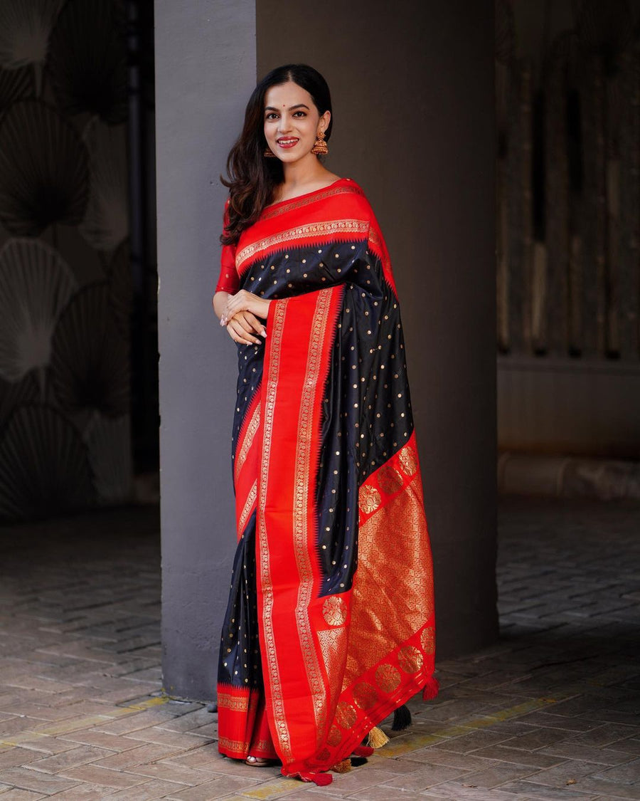 Assemblage Extravagant Black Soft Silk Saree With Delightful Blouse Pi - Shop authentic Indian Women's Fashion by Silk Folks