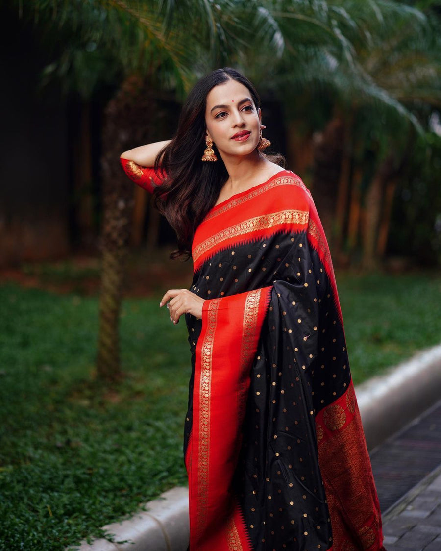 Assemblage Extravagant Black Soft Silk Saree With Delightful Blouse Pi - Shop authentic Indian Women's Fashion by Silk Folks