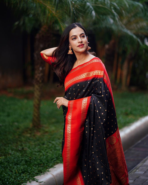 Assemblage Extravagant Black Soft Silk Saree With Delightful Blouse Pi - Shop authentic Indian Women's Fashion by Silk Folks