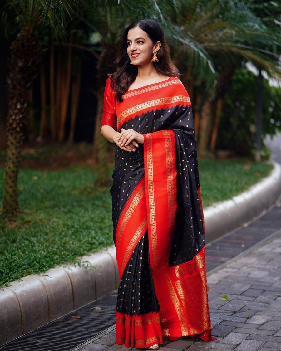 Assemblage Extravagant Black Soft Silk Saree With Delightful Blouse Pi - Shop authentic Indian Women's Fashion by Silk Folks