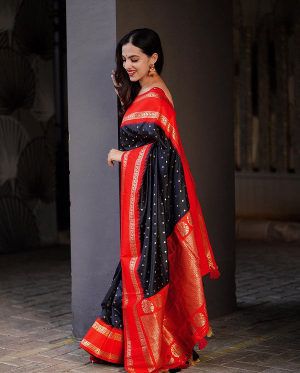 Assemblage Extravagant Black Soft Silk Saree With Delightful Blouse Pi - Shop authentic Indian Women's Fashion by Silk Folks