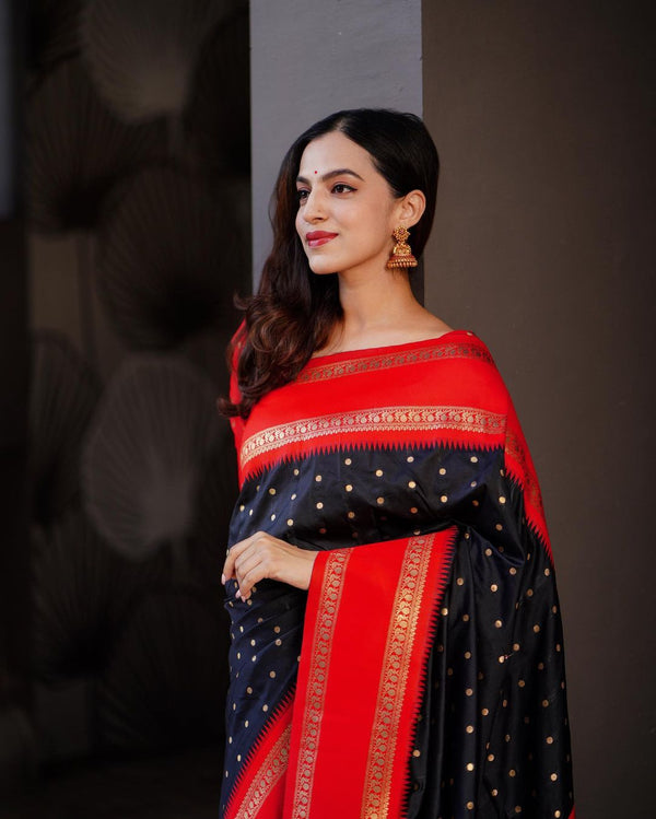 Assemblage Extravagant Black Soft Silk Saree With Delightful Blouse Pi - Shop authentic Indian Women's Fashion by Silk Folks