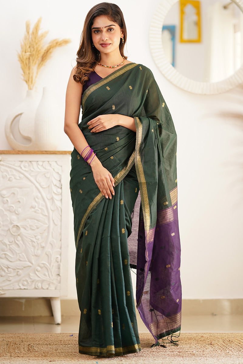Rangoon Green Maheshawari Cotton Silk Saree - Shop authentic Indian Women's Fashion by Silk Folks