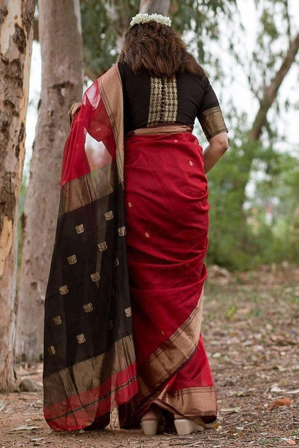 Scrumptious Red Cotton Silk Saree With Wonderful Blouse Piece - Shop authentic Indian Women's Fashion by Silk Folks