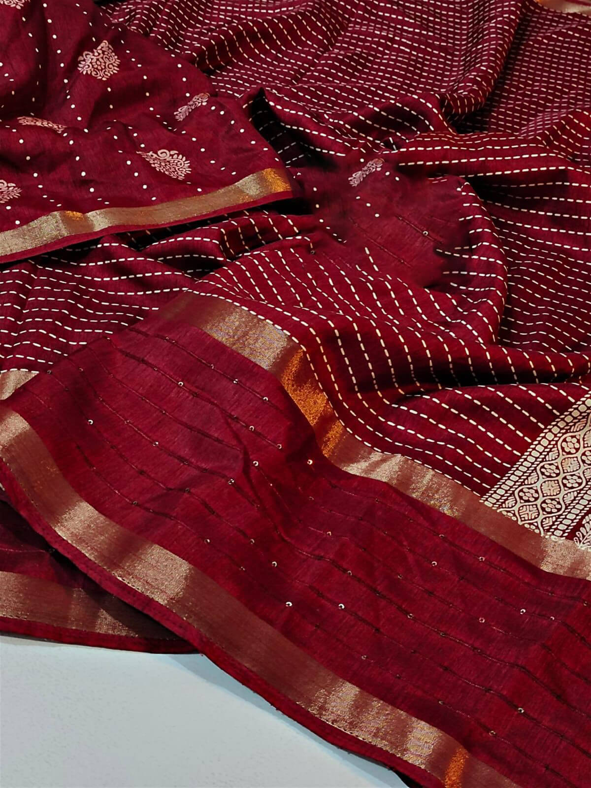 Wine Red Printed Dola Silk Saree - Shop authentic Indian Women's Fashion by Silk Folks