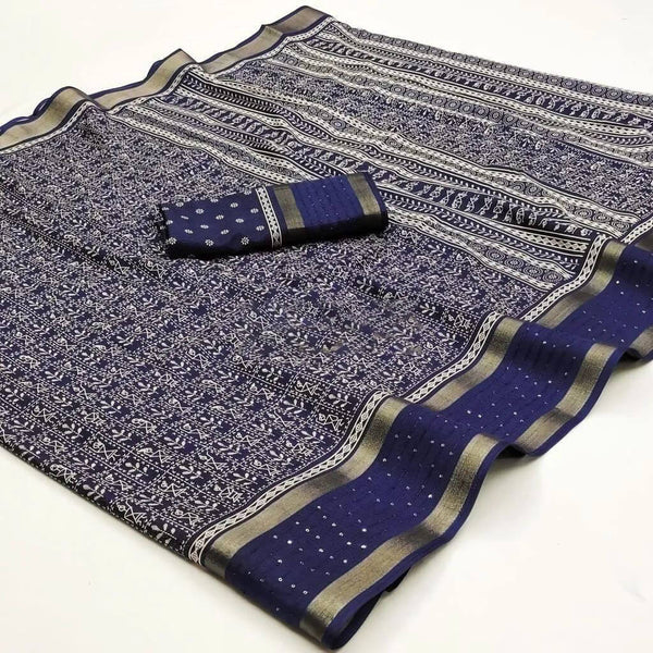 Sapphire Blue Printed Dola Silk Saree - Shop authentic Indian Women's Fashion by Silk Folks