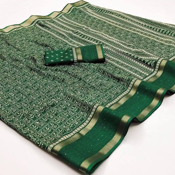 Jewel Green Printed Dola Silk Saree - Shop authentic Indian Women's Fashion by Silk Folks