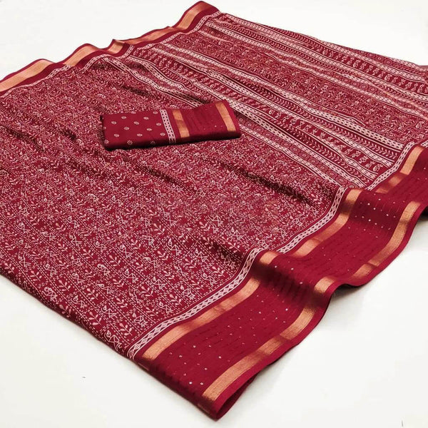 Paprika Maroon Printed Dola Silk Saree - Shop authentic Indian Women's Fashion by Silk Folks