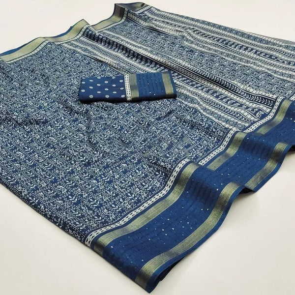 Venice Rama Printed Dola Silk Saree - Shop authentic Indian Women's Fashion by Silk Folks