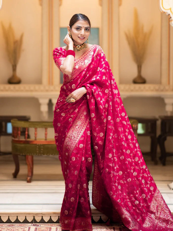 Adoring Dark Pink Soft Silk Saree With Gratifying Blouse Piece - Shop authentic Indian Women's Fashion by Silk Folks