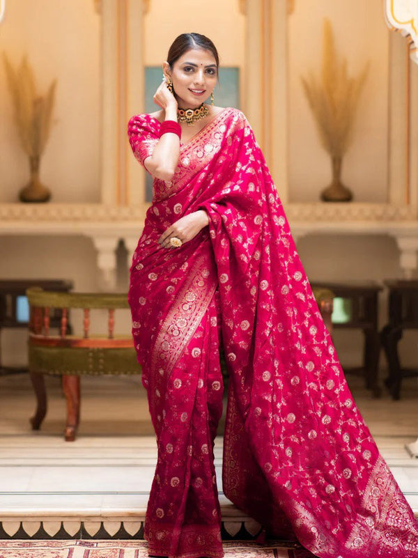 Adoring Dark Pink Soft Silk Saree With Gratifying Blouse Piece - Shop authentic Indian Women's Fashion by Silk Folks