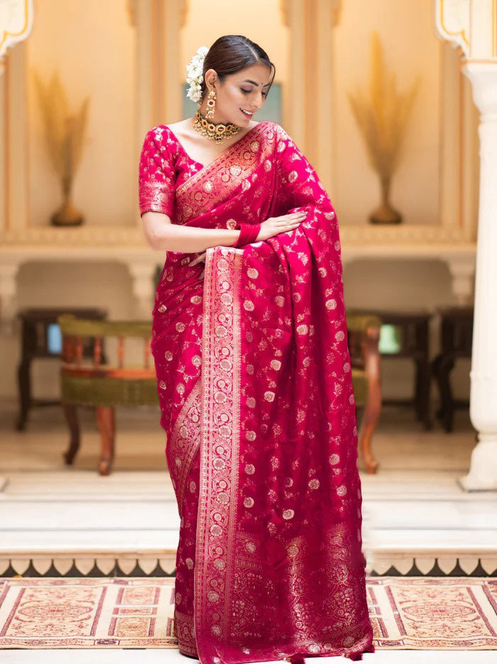 Adoring Dark Pink Soft Silk Saree With Gratifying Blouse Piece - Shop authentic Indian Women's Fashion by Silk Folks