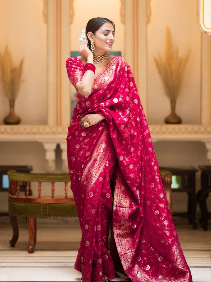Adoring Dark Pink Soft Silk Saree With Gratifying Blouse Piece - Shop authentic Indian Women's Fashion by Silk Folks