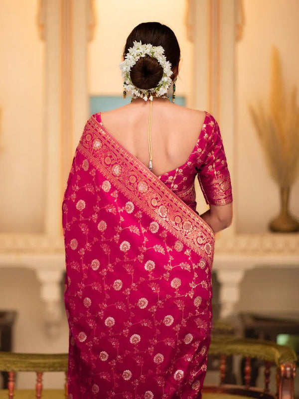 Adoring Dark Pink Soft Silk Saree With Gratifying Blouse Piece - Shop authentic Indian Women's Fashion by Silk Folks