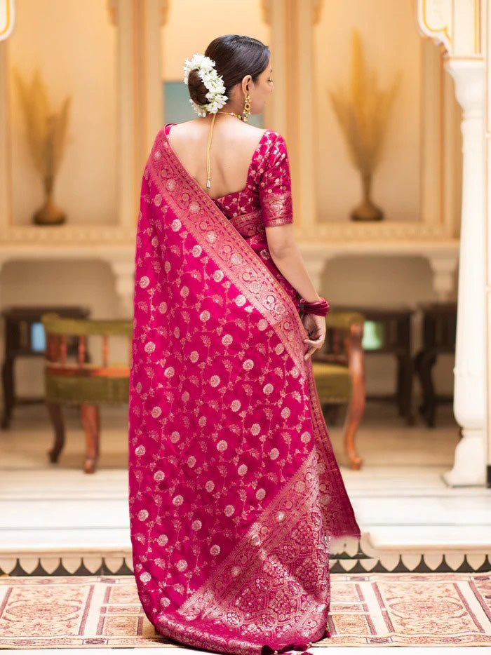 Adoring Dark Pink Soft Silk Saree With Gratifying Blouse Piece - Shop authentic Indian Women's Fashion by Silk Folks