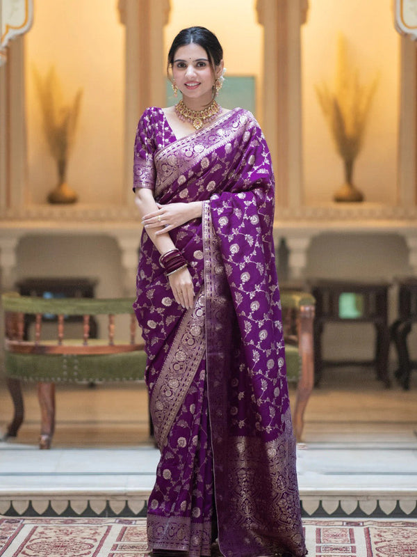 Diaphanous Purple Soft Silk Saree With Deserving Blouse Piece - Shop authentic Indian Women's Fashion by Silk Folks