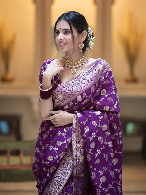 Diaphanous Purple Soft Silk Saree With Deserving Blouse Piece - Shop authentic Indian Women's Fashion by Silk Folks