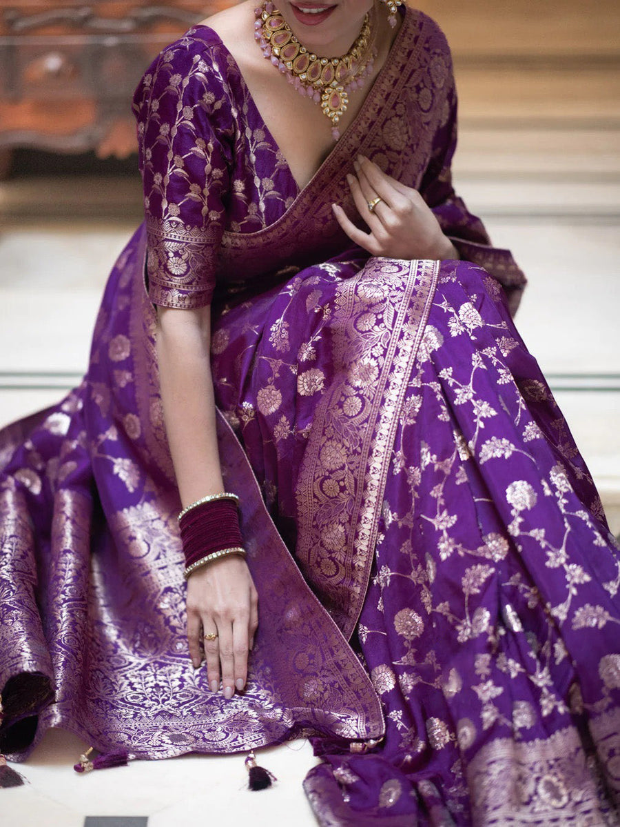 Diaphanous Purple Soft Silk Saree With Deserving Blouse Piece - Shop authentic Indian Women's Fashion by Silk Folks