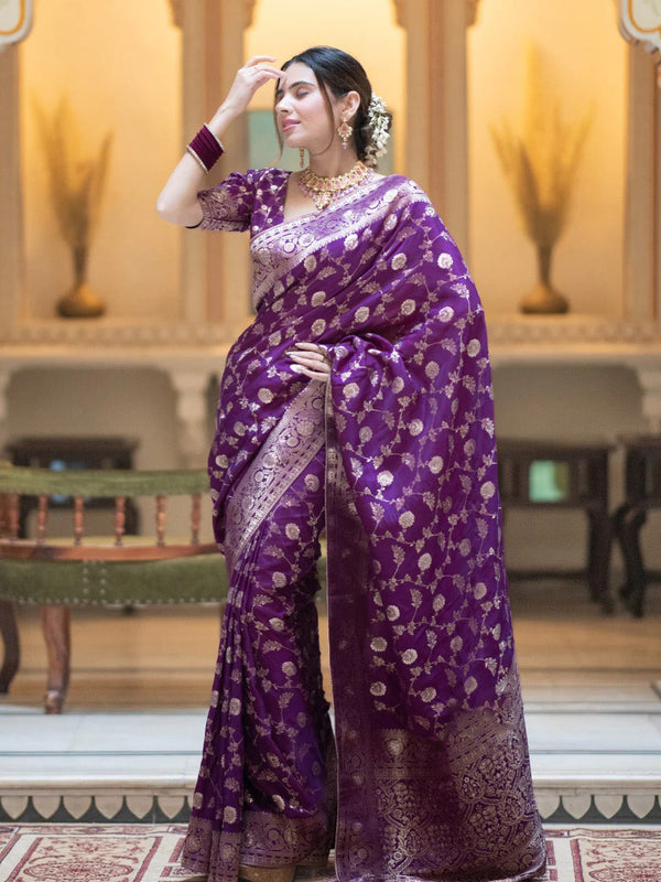 Diaphanous Purple Soft Silk Saree With Deserving Blouse Piece - Shop authentic Indian Women's Fashion by Silk Folks