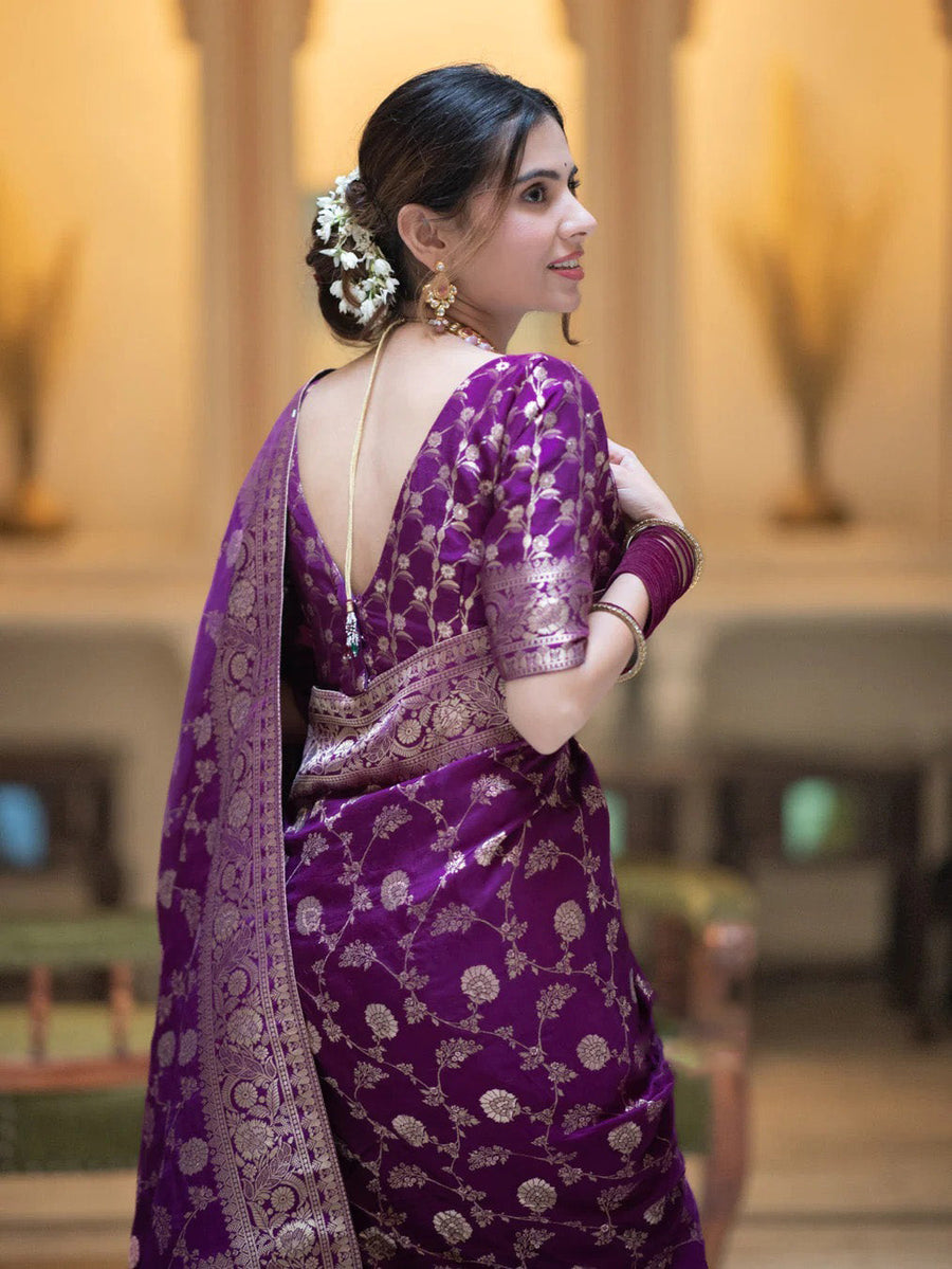 Diaphanous Purple Soft Silk Saree With Deserving Blouse Piece - Shop authentic Indian Women's Fashion by Silk Folks
