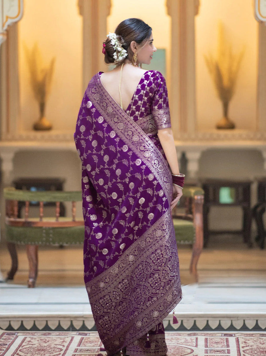 Diaphanous Purple Soft Silk Saree With Deserving Blouse Piece - Shop authentic Indian Women's Fashion by Silk Folks