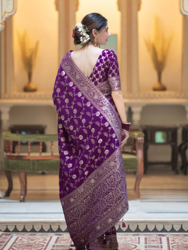 Diaphanous Purple Soft Silk Saree With Deserving Blouse Piece - Shop authentic Indian Women's Fashion by Silk Folks
