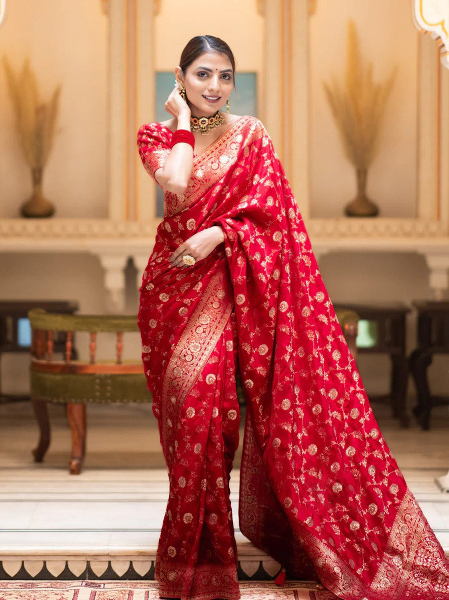 Forbearance Red Soft Silk Saree With Engrossing Blouse Piece - Shop authentic Indian Women's Fashion by Silk Folks