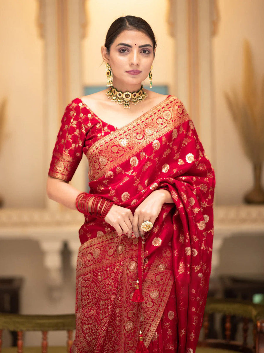Forbearance Red Soft Silk Saree With Engrossing Blouse Piece - Shop authentic Indian Women's Fashion by Silk Folks