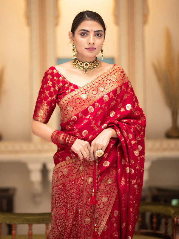 Forbearance Red Soft Silk Saree With Engrossing Blouse Piece - Shop authentic Indian Women's Fashion by Silk Folks