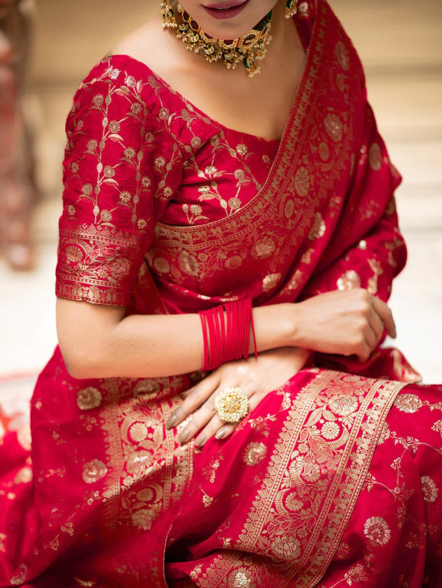 Forbearance Red Soft Silk Saree With Engrossing Blouse Piece - Shop authentic Indian Women's Fashion by Silk Folks