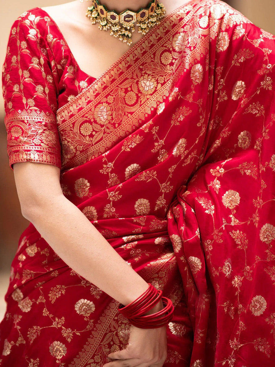 Forbearance Red Soft Silk Saree With Engrossing Blouse Piece - Shop authentic Indian Women's Fashion by Silk Folks