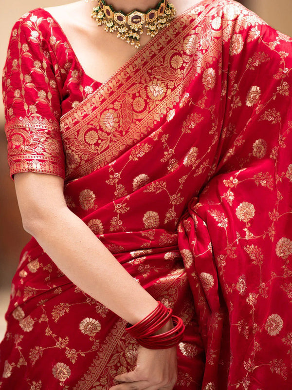 Forbearance Red Soft Silk Saree With Engrossing Blouse Piece - Shop authentic Indian Women's Fashion by Silk Folks