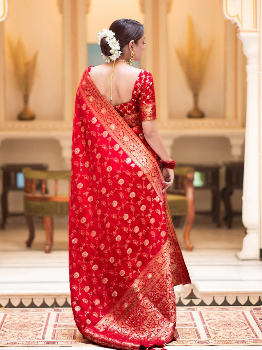 Forbearance Red Soft Silk Saree With Engrossing Blouse Piece - Shop authentic Indian Women's Fashion by Silk Folks