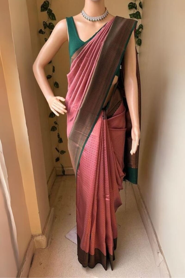 Rhapsody Pink Soft Silk Saree With Scrupulous Blouse Piece - Shop authentic Indian Women's Fashion by Silk Folks