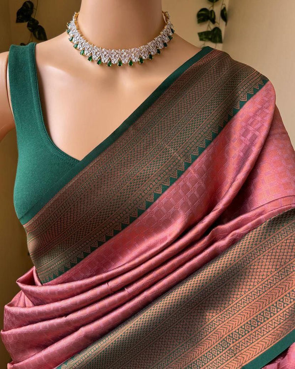 Rhapsody Pink Soft Silk Saree With Scrupulous Blouse Piece - Shop authentic Indian Women's Fashion by Silk Folks