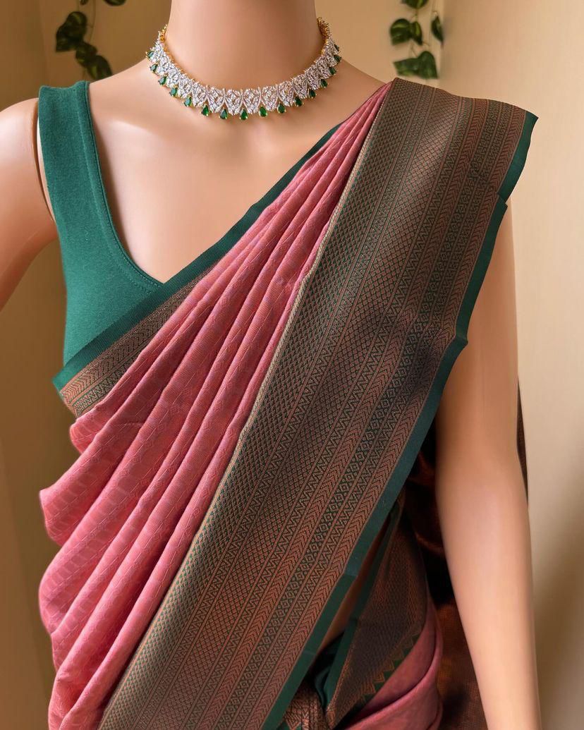 Rhapsody Pink Soft Silk Saree With Scrupulous Blouse Piece - Shop authentic Indian Women's Fashion by Silk Folks