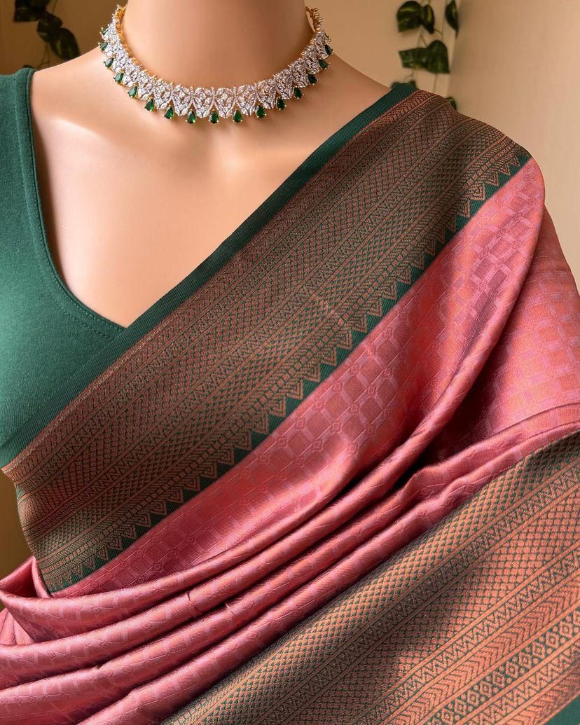 Rhapsody Pink Soft Silk Saree With Scrupulous Blouse Piece - Shop authentic Indian Women's Fashion by Silk Folks