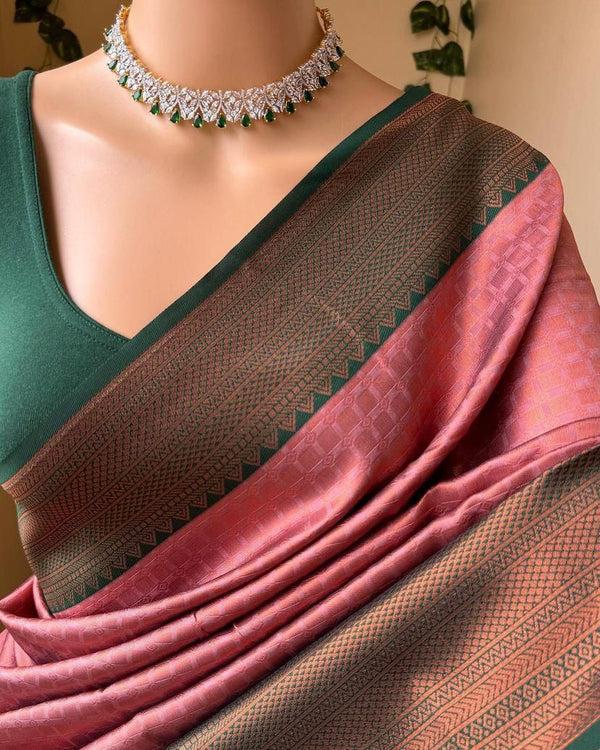 Rhapsody Pink Soft Silk Saree With Scrupulous Blouse Piece - Shop authentic Indian Women's Fashion by Silk Folks