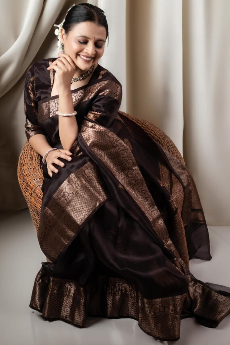 Prettiest Brown Soft Silk Saree With Designer Blouse Piece - Shop authentic Indian Women's Fashion by Silk Folks