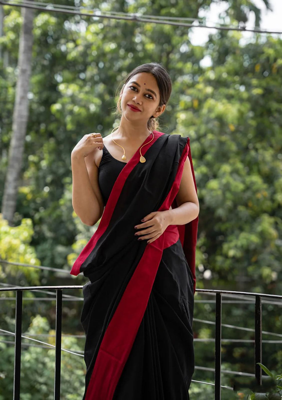 Rock Black Maheshawari Cotton Silk Saree - Shop authentic Indian Women's Fashion by Silk Folks