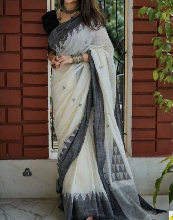 Buttery White Maheshawari Cotton Silk Saree - Shop authentic Indian Women's Fashion by Silk Folks
