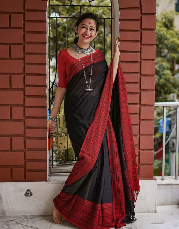 Diesel Black Maheshawari Cotton Silk Saree - Shop authentic Indian Women's Fashion by Silk Folks