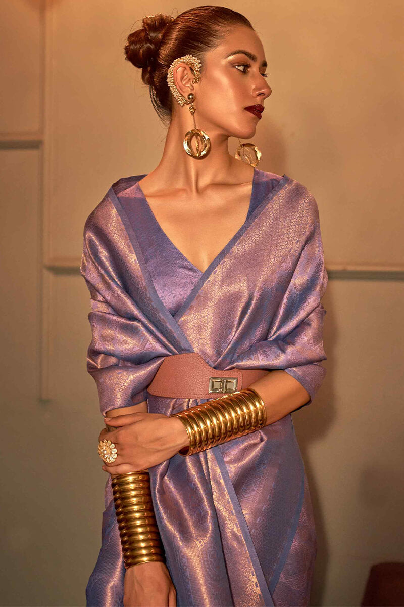 Dalliance Lavender Kanjivaram Silk Saree With Demesne Blouse Piece - Shop authentic Indian Women's Fashion by Silk Folks