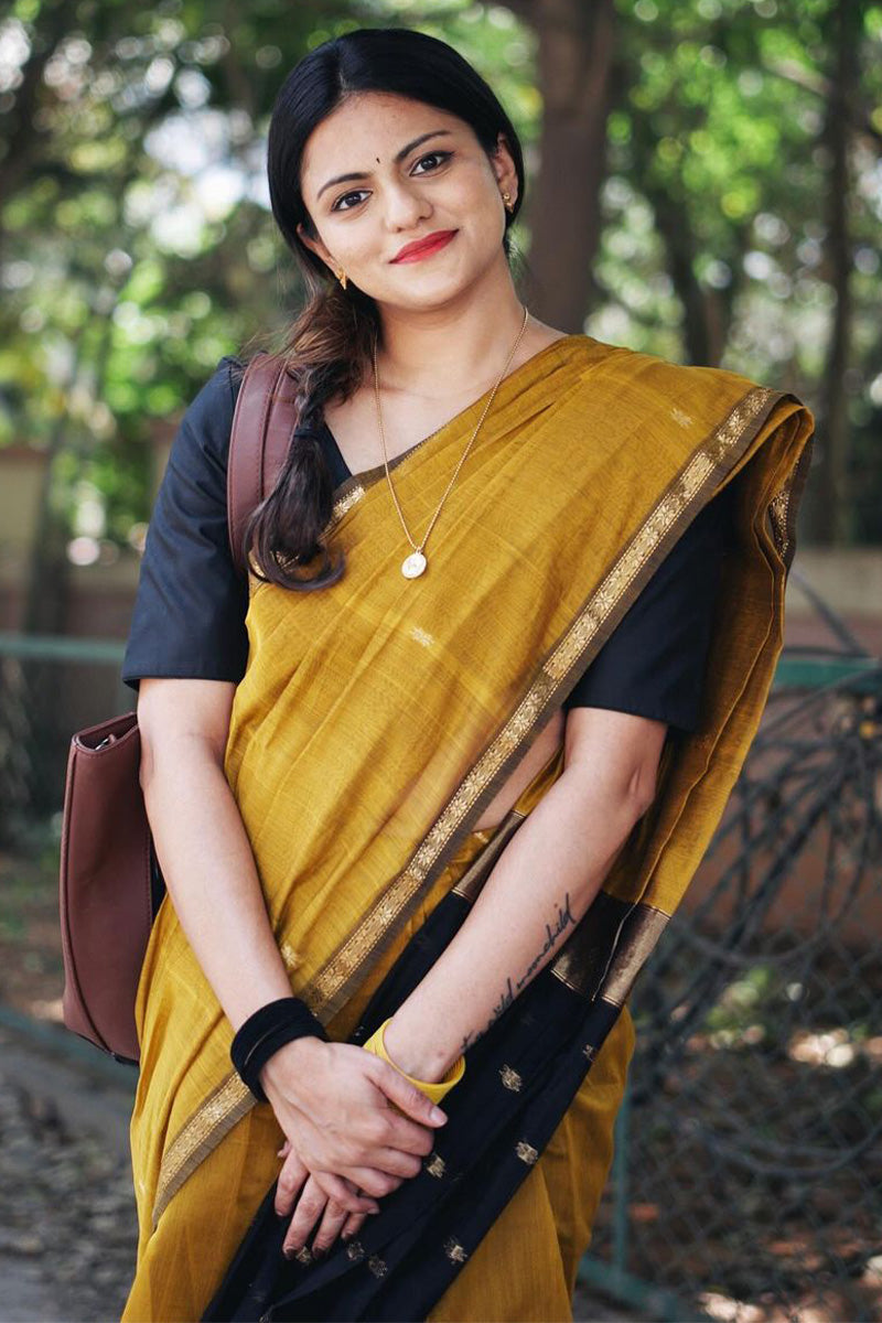 Muddy Mustard Maheshawari Cotton Silk Saree - Shop authentic Indian Women's Fashion by Silk Folks